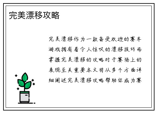 完美漂移攻略