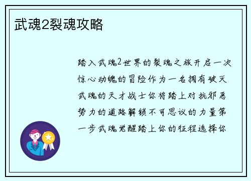 武魂2裂魂攻略