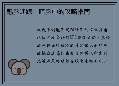 魅影迷踪：暗影中的攻略指南