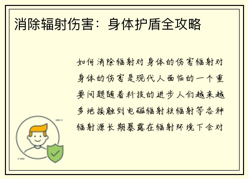 消除辐射伤害：身体护盾全攻略